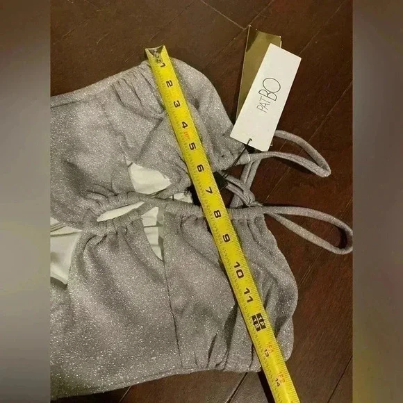 PATBO Cut-Out Lurex Maxi Dress 0 XS NWT Silver Sparkle Gown Shimmering Strappy - Picture 8 of 12